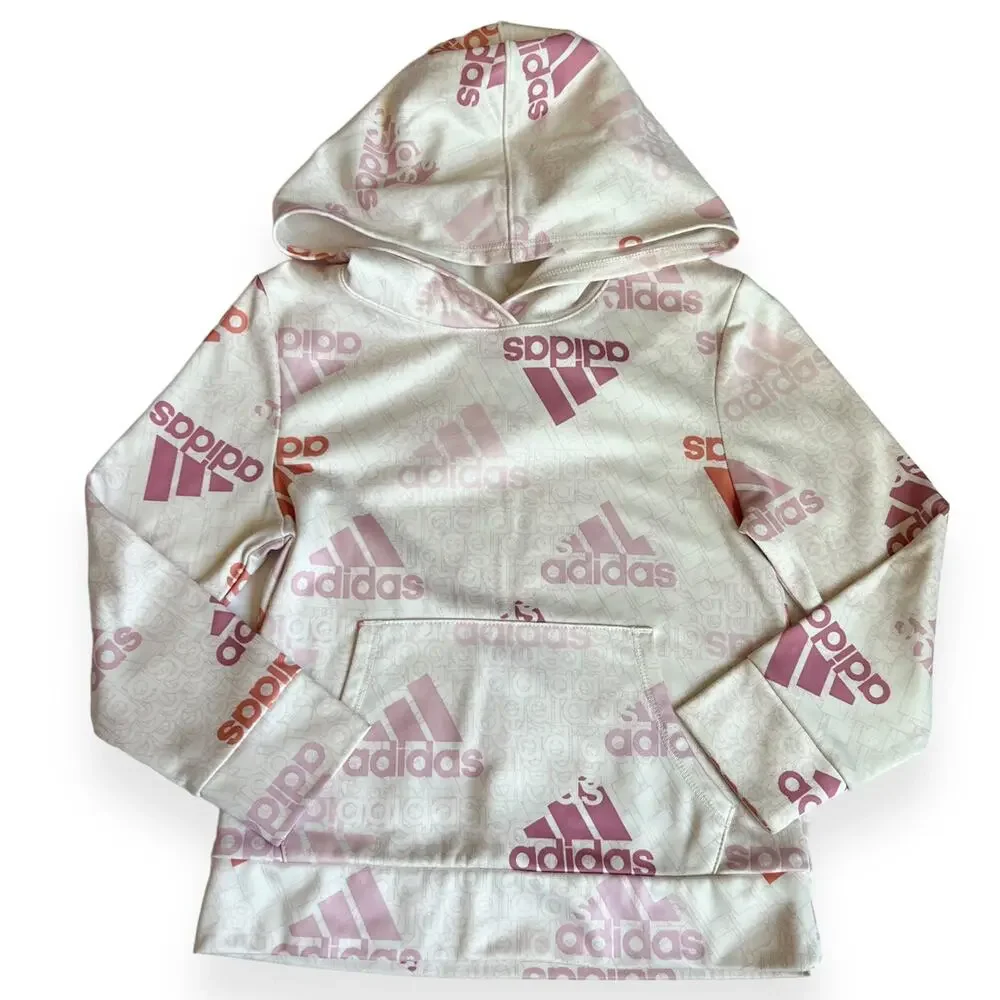 Adidas Girls Pink/Ivory Hoodie Sweatshirt - Picture 1 of 9